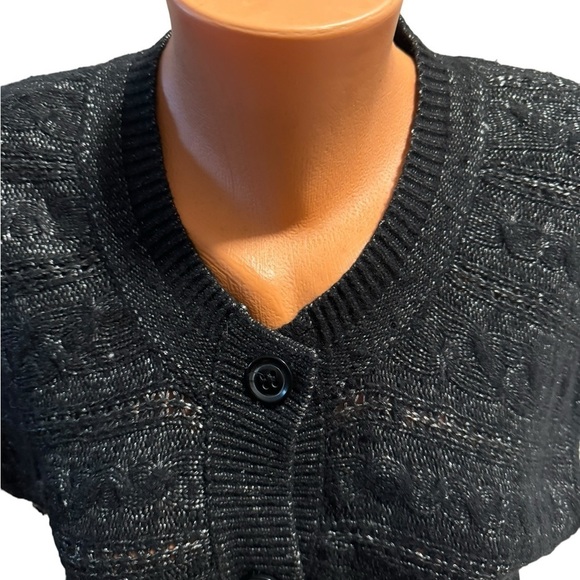 Frank Walder Women's Short Sleeve Button Up Cardigan Spotted Dark Gray Size 12 - Picture 6 of 11